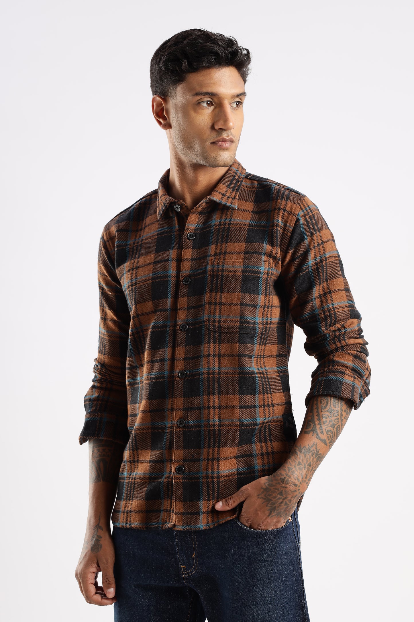 Back view of Explorer Flannel Shirt in Timberland Rust showing check pattern and fit