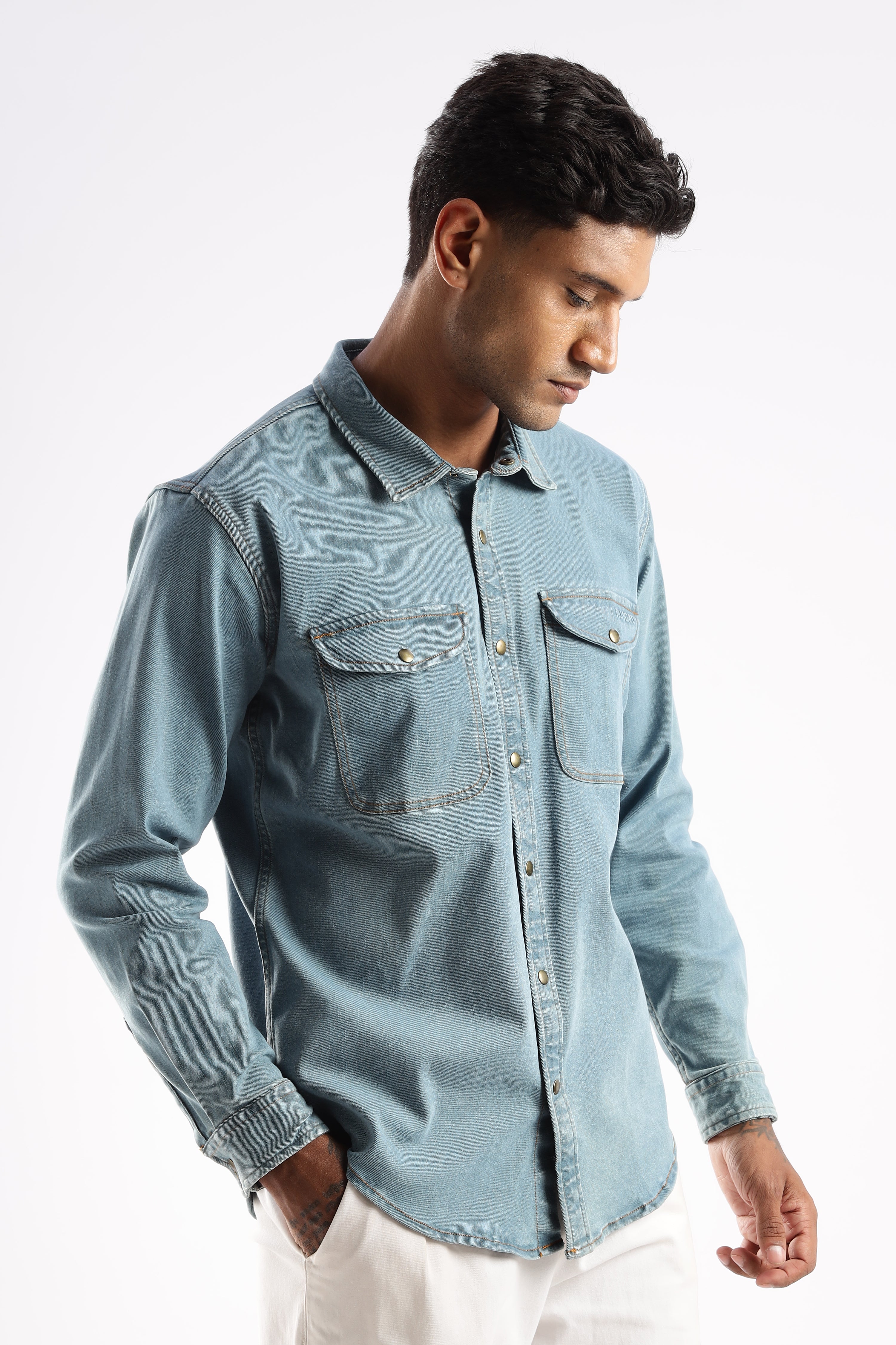 Premium Denim Shirt -  Skybound Indigo