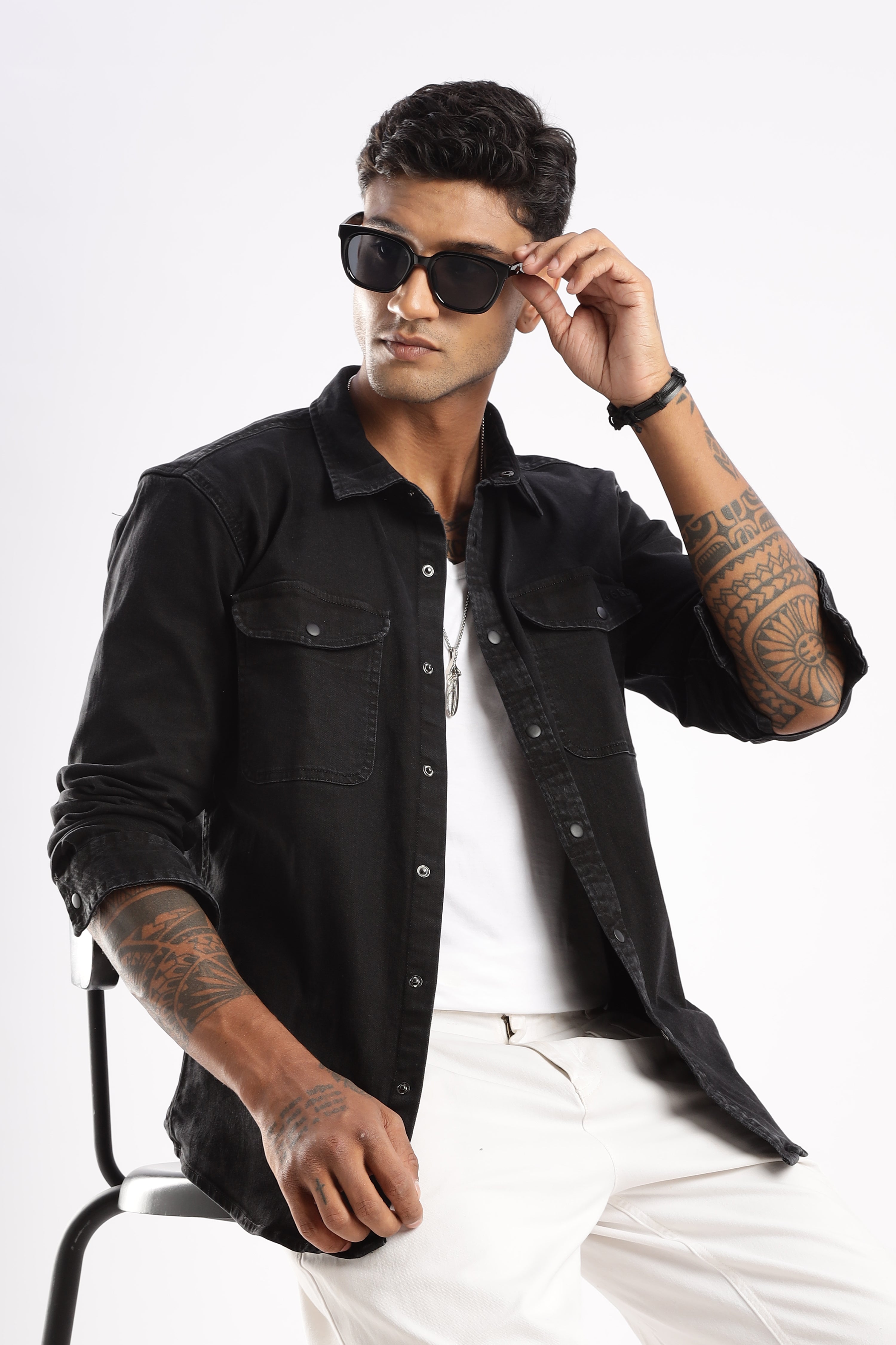 Premium Denim Shirt - Obsidian Edge